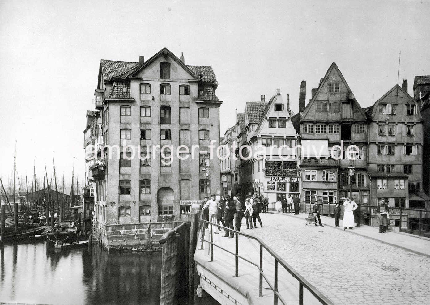 X002155 Altes Bild aus der Hamburger Altstadt bei der Hohen Brücke am Binnenhafen | Binnenhafen - historisches Hafenbecken in der Hamburger Altstadt.